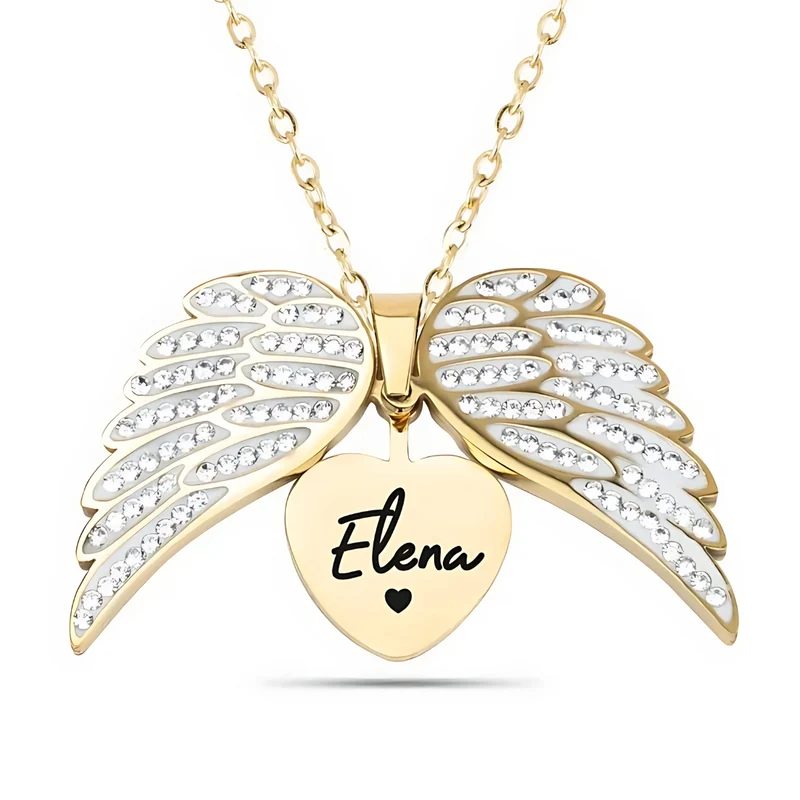 Collier Cœur Ailé Personnalisé – Gravure Prénom & Ailes d’Ange