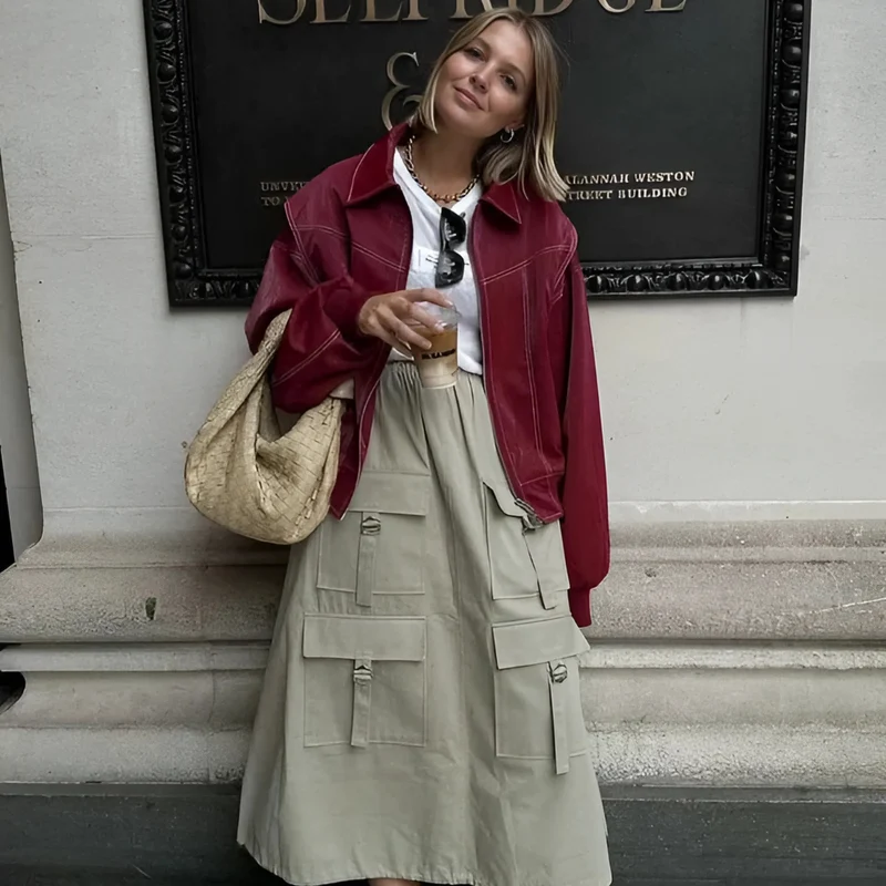 Blouson bomber court bordeaux – effet daim