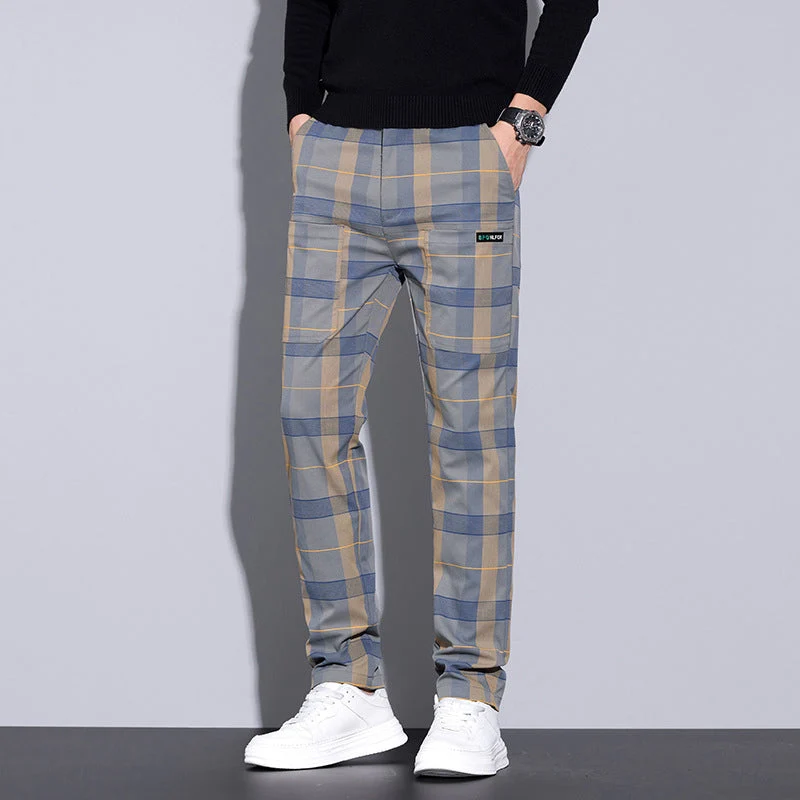 Pantalon décontracté à carreaux avec poches pour hommes