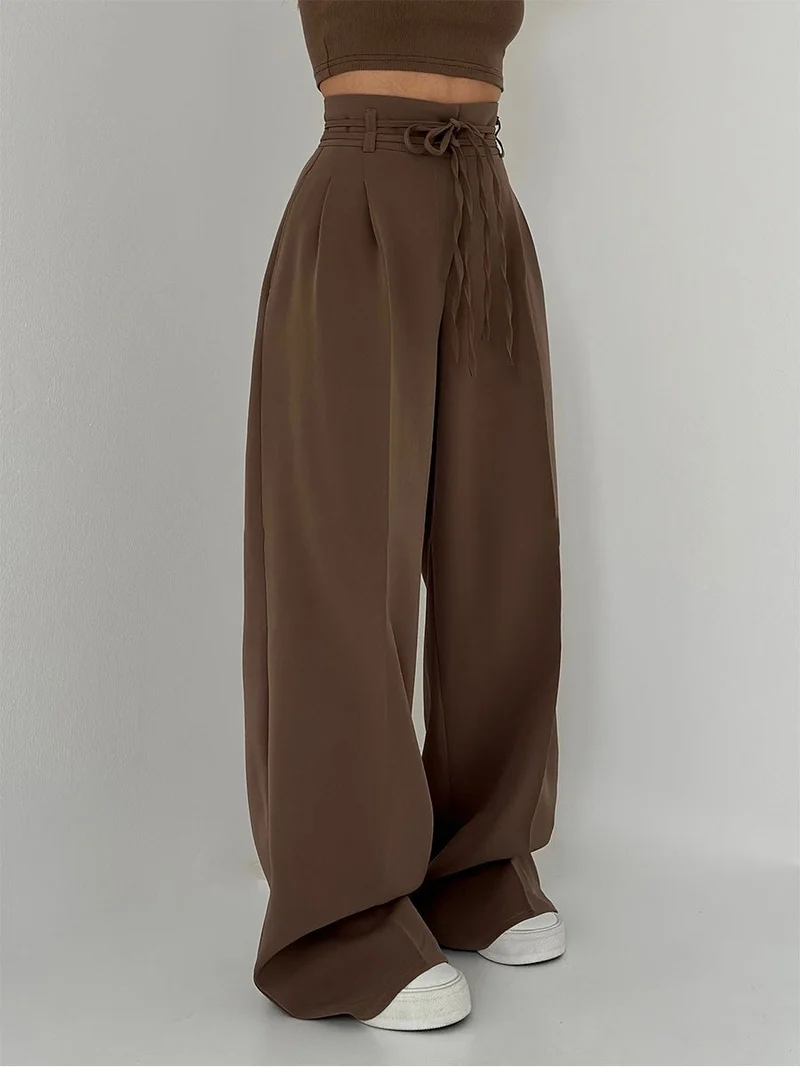Lina | Pantalon large élégant à taille haute avec détail ceinture