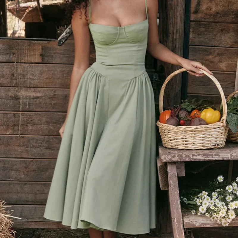Robe midi sans manches à coupe corset – Coupe attrayante