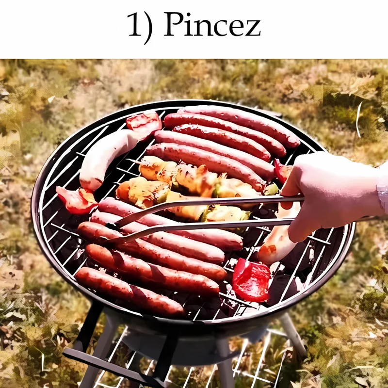 Pince de cuisson en inox à roulettes pour barbecue