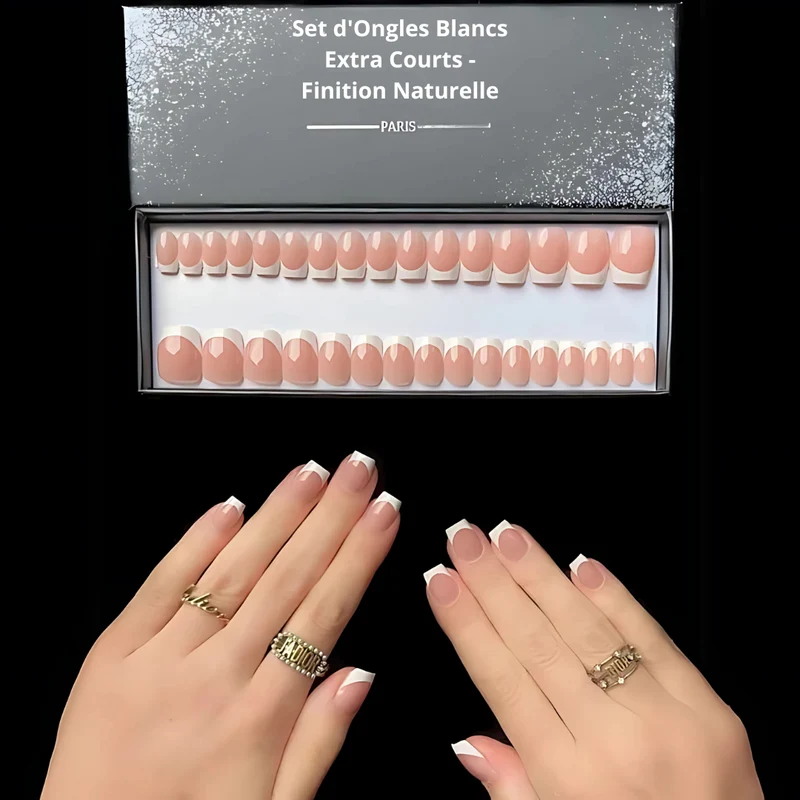 Set Ongles Blancs Extra Courts - Finition Naturelle