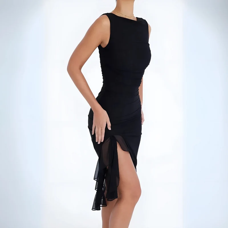 Élégante robe midi à volants pour occasions spéciales