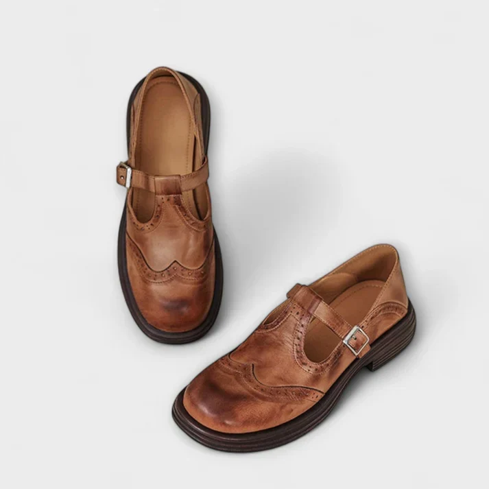 Chaussures confortables en cuir pour femme avec fermeture velcro
