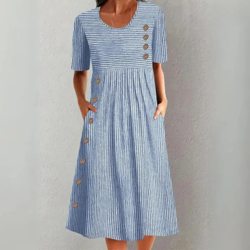 Robe midi rayée en coton