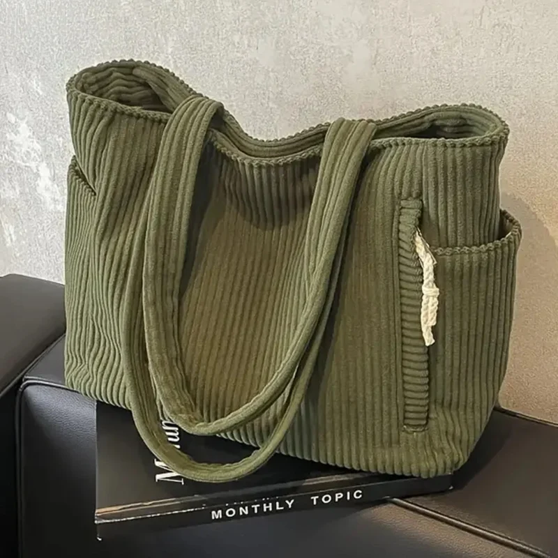 Sac cabas côtelé avec poignée en corde