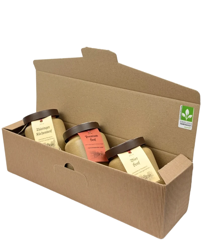 Geschenkpaket mit 3 Senftöpfen
