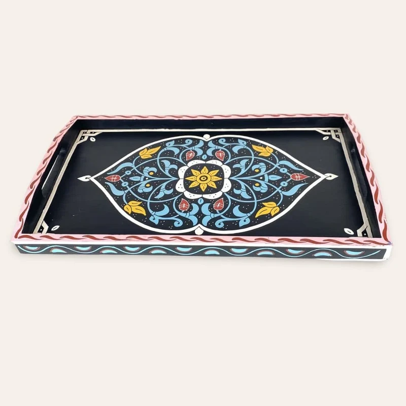 Schwarzes marokkanisches Teetablett 47x28