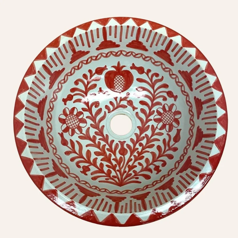 Arabisches Keramikwaschbecken Fez 40cm Granadino Rot | Marokkanisches Kunsthandwerk