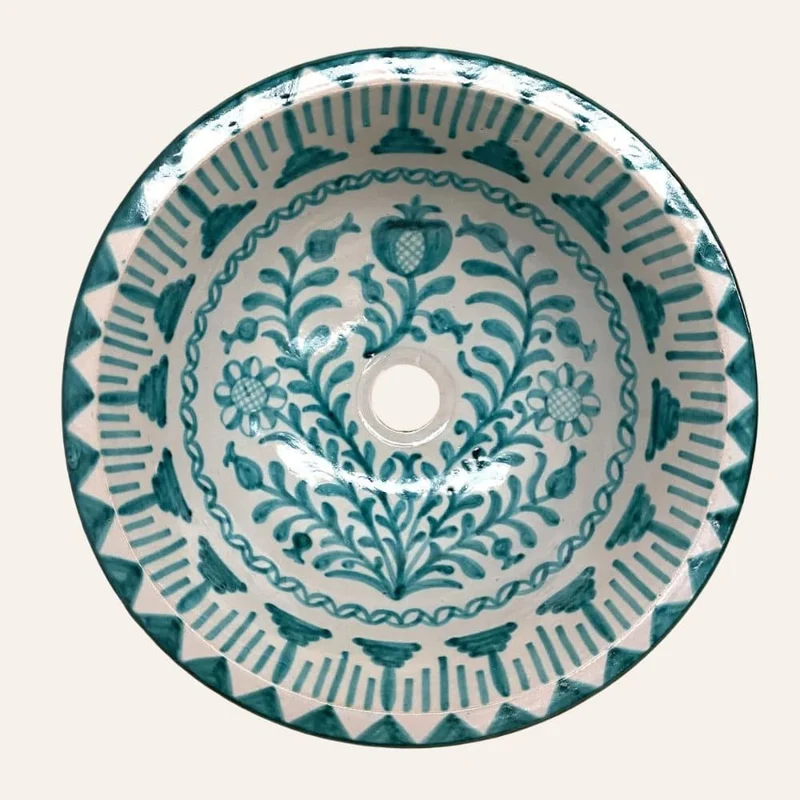 Arabisches Keramikwaschbecken Fez 40cm Granadino Grün | Marokkanisches Kunsthandwerk