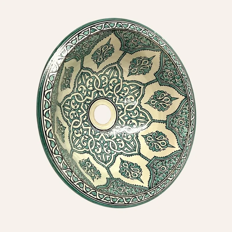 Arabisches Keramikwaschbecken mit Blumenmuster, 40 cm