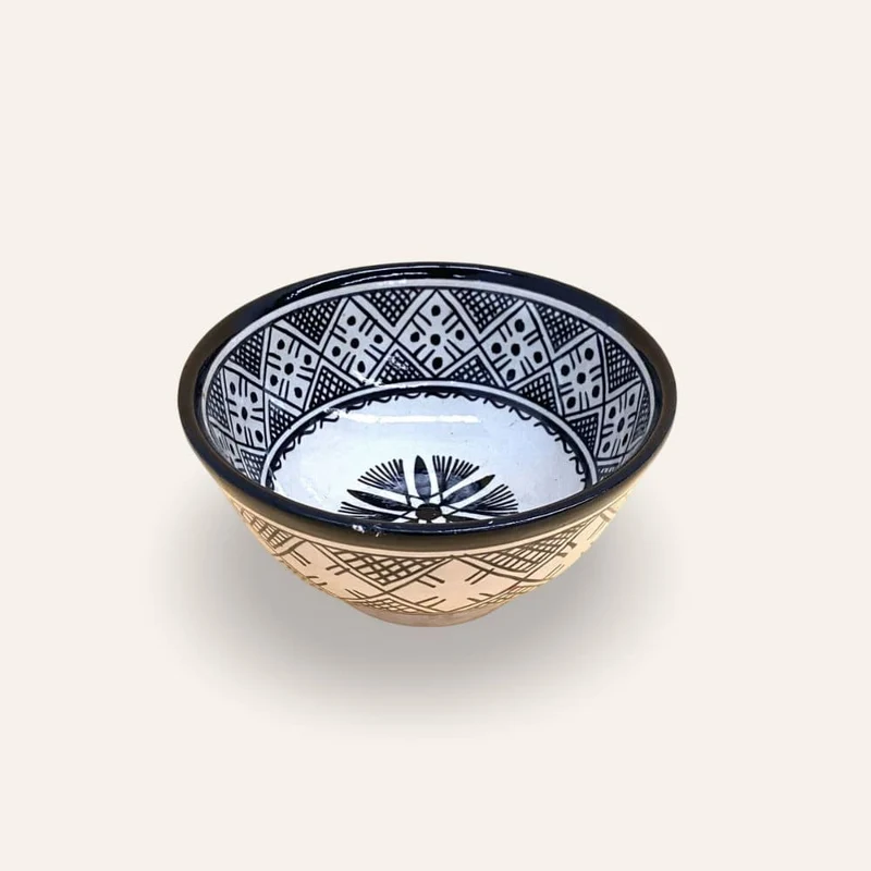 Schwarz-weiße arabische Salatschüssel im Berber-Stil, 18 cm