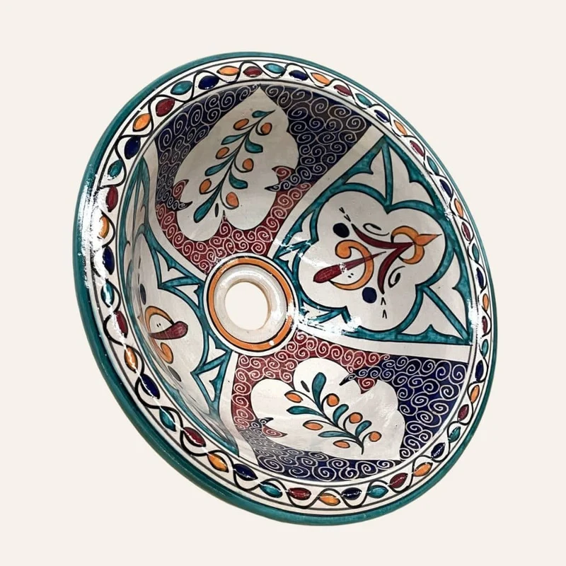Arabisches Keramikwaschbecken mit Blumenmuster, 35 cm