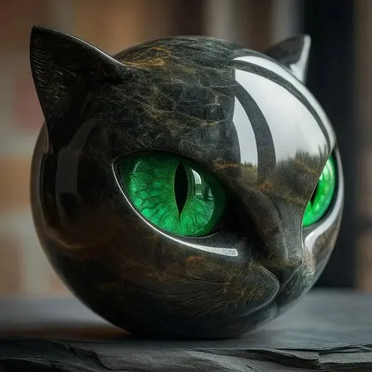 Sculpture Tête de Chat Noire Mystique
