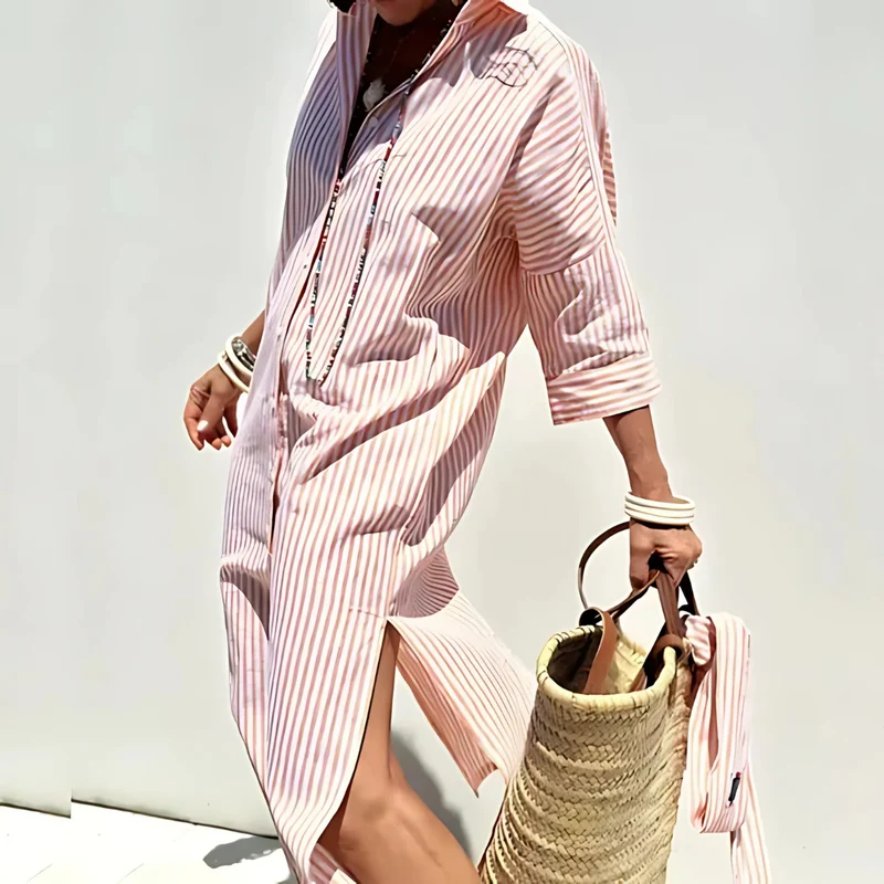 Robe chemise à rayures chic pour femme