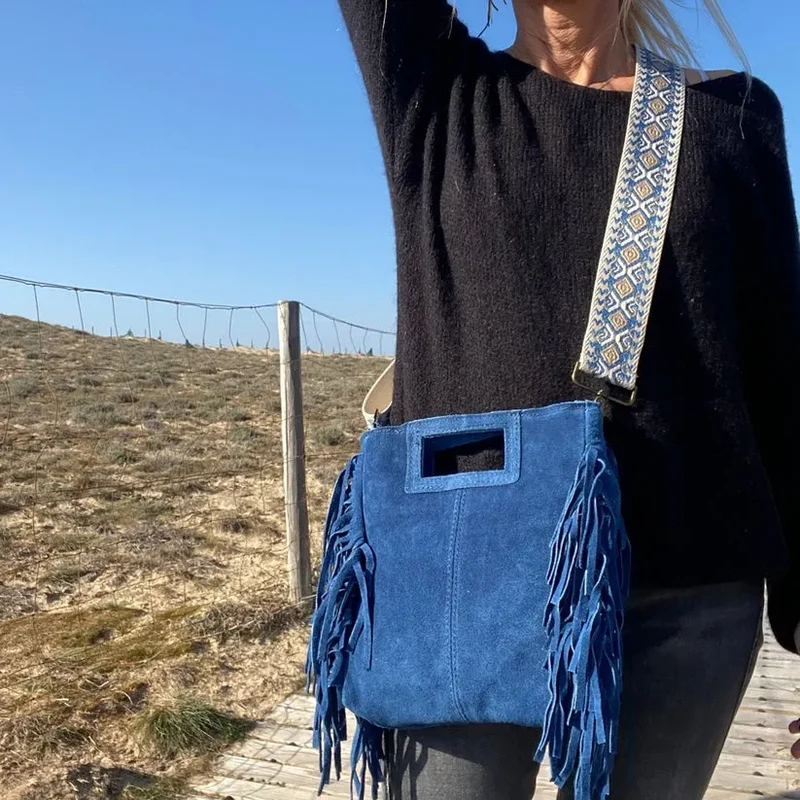 Sac bandoulière en cuir à franges