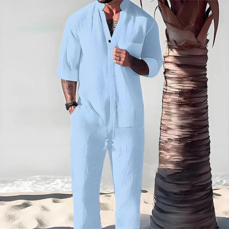 Ensemble chemise et pantalon en lin pour homme