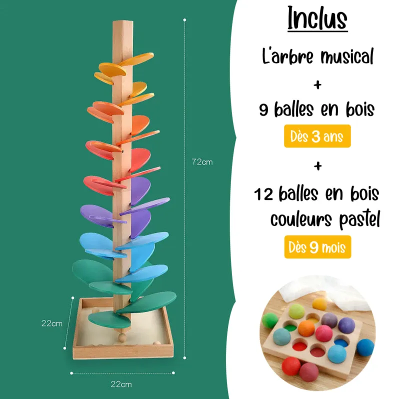 Arbre musical en bois arc-en-ciel