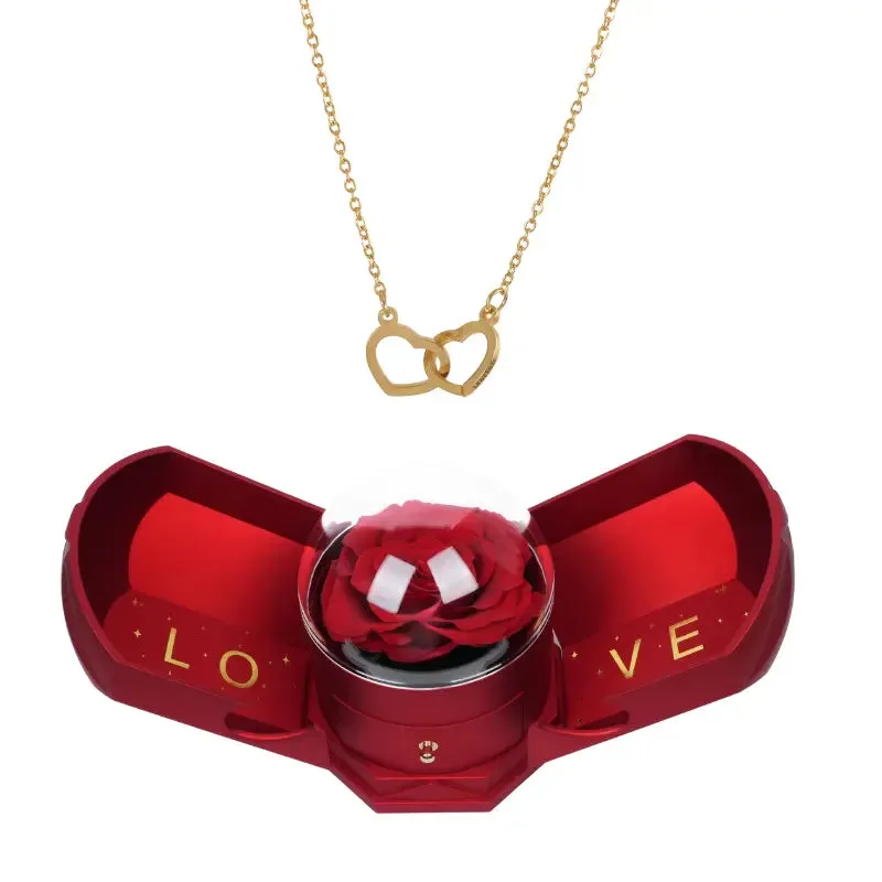 Coffret Rose Éternelle & Collier Gravé