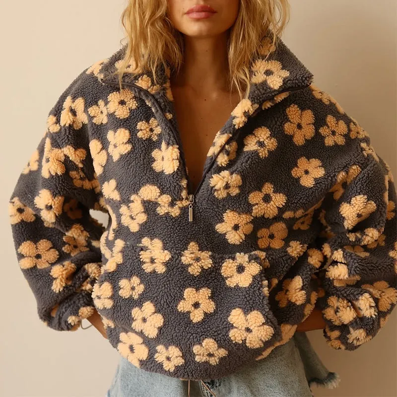 Sweat polaire femme à fleurs