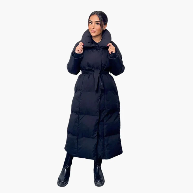 Doudoune longue d’hiver femme avec ceinture
