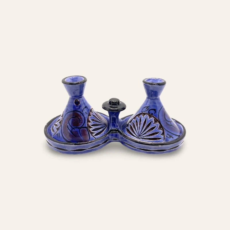 Blau geschnitzte marokkanische Gewürzregal-Tajine