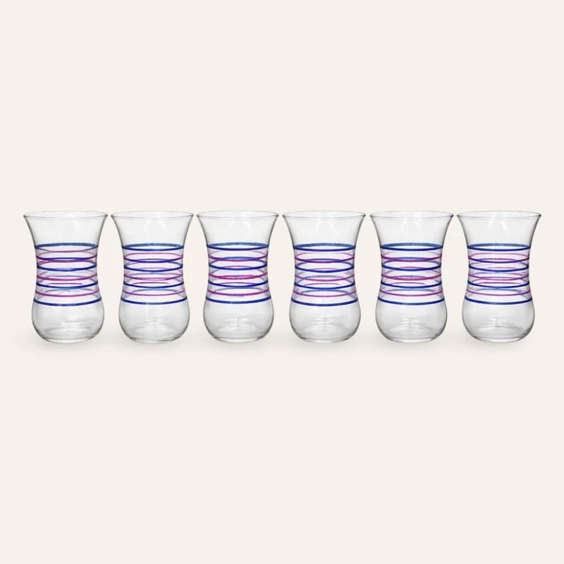 Set mit 6 türkischen Teegläsern – Blau & Rosa