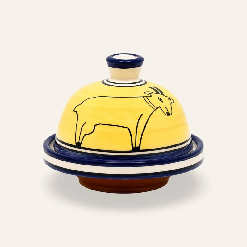 Marokkanische Keramik-Tajine mit Ziegenzeichnung in 3 Farben