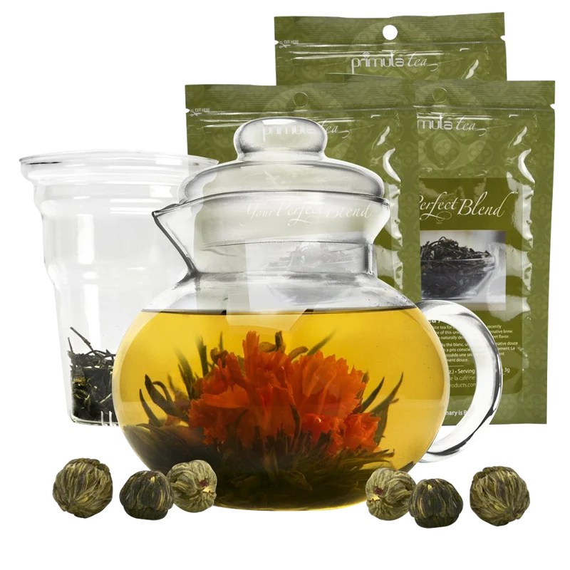Primula Flowering Tea Set with 40 Ounce Blossom Teapot with 6 Flowering Teas and Loose Tea Variety Pack