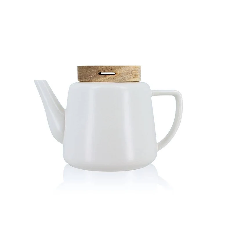 Ogo living | Teekanne Enzo | weiß | Porzellan mit Holzdeckel | 680 ml