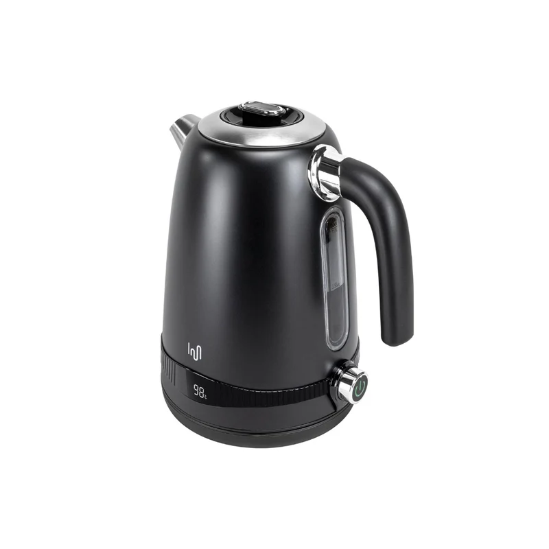 Edelstahl Retro Wasserkocher | Vintage Design | Schwarz | LCD digital Display | 1,7 Liter