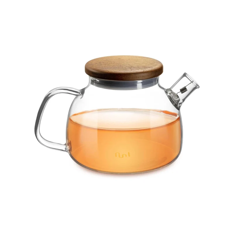 Glas Teekanne mit Siebeinsatz & Holzdeckel | 580ml | Kanne