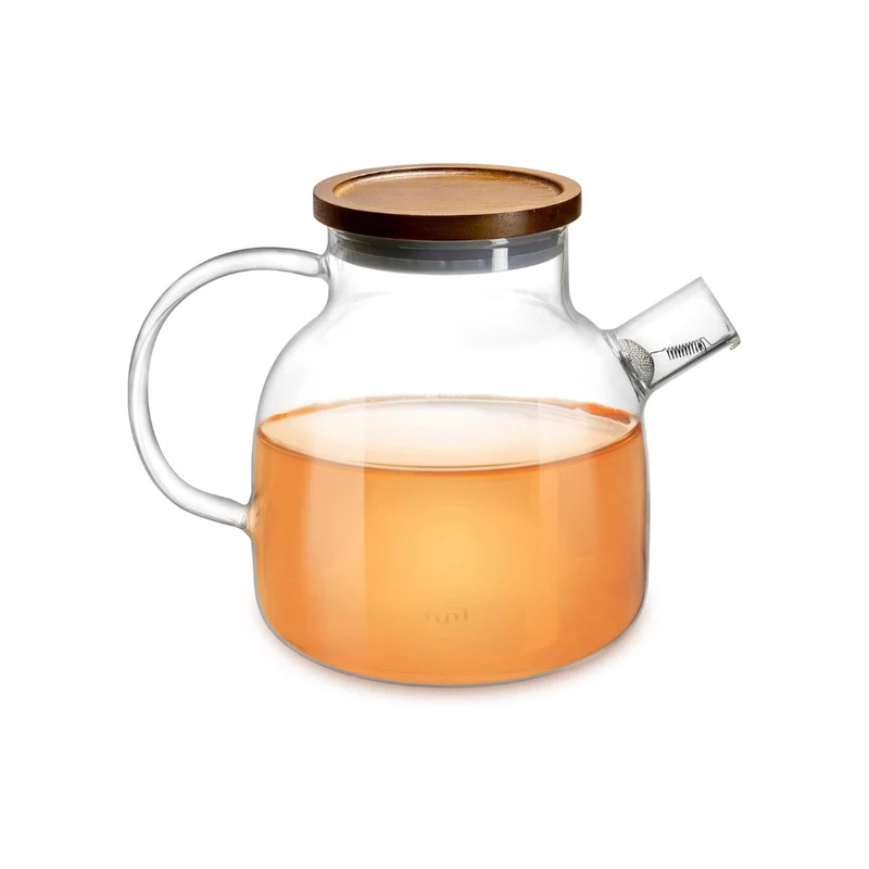 Glas Teekanne mit Siebeinsatz & Holzdeckel | 1400ml | Kanne
